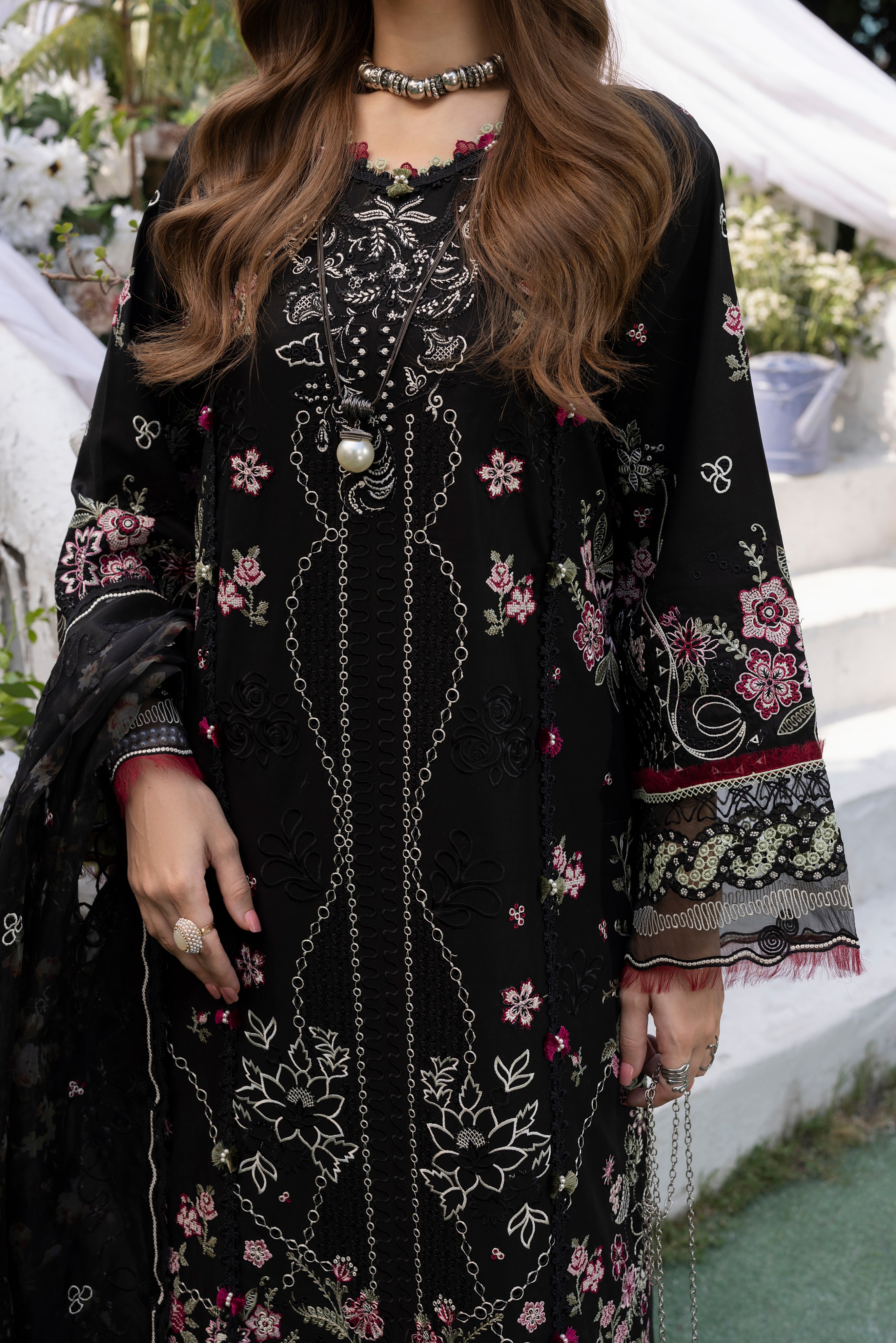 MEHMAL-MUSK BLACK-LAWN EMBROIDERED-MBN-10