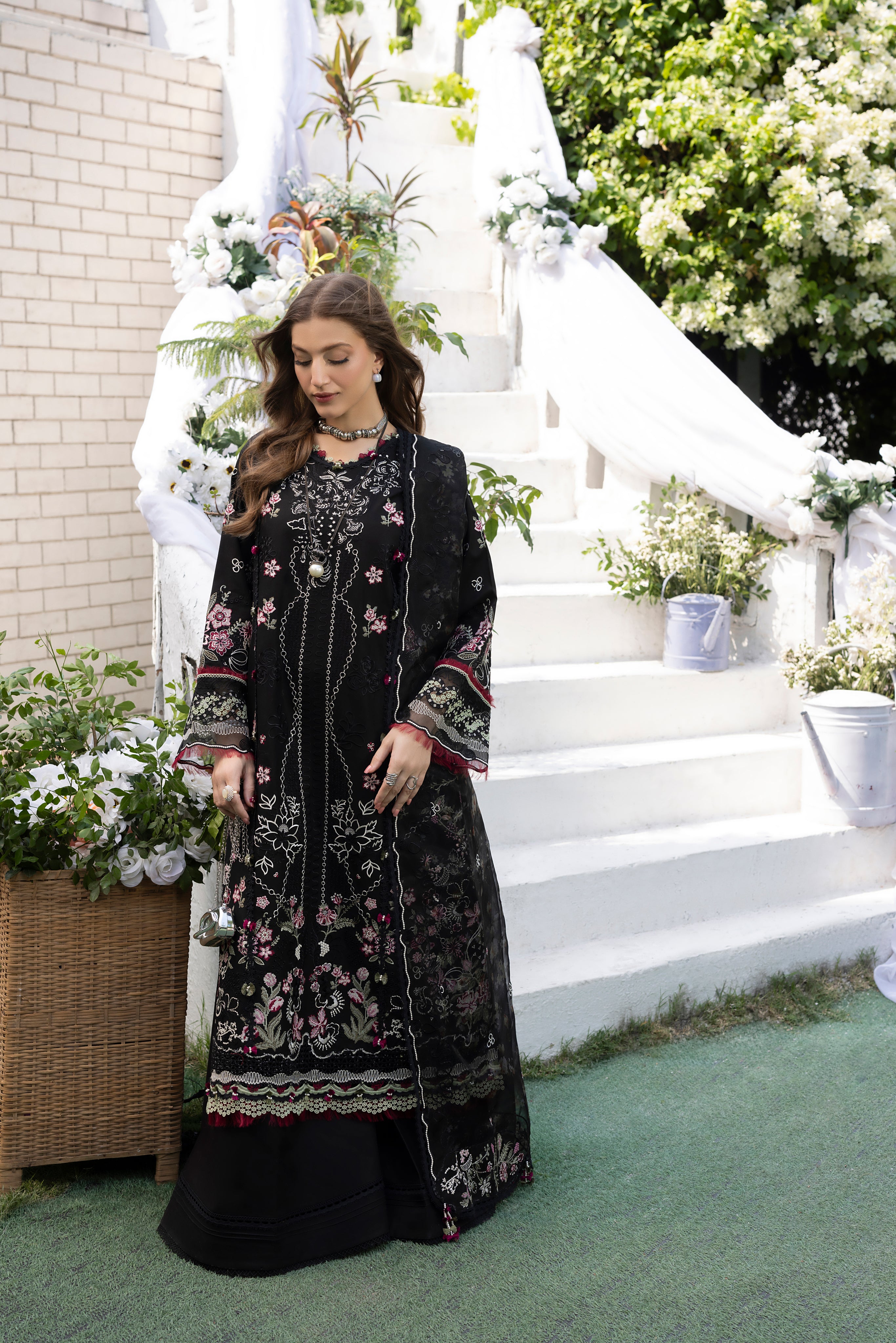 MEHMAL-MUSK BLACK-LAWN EMBROIDERED-MBN-10