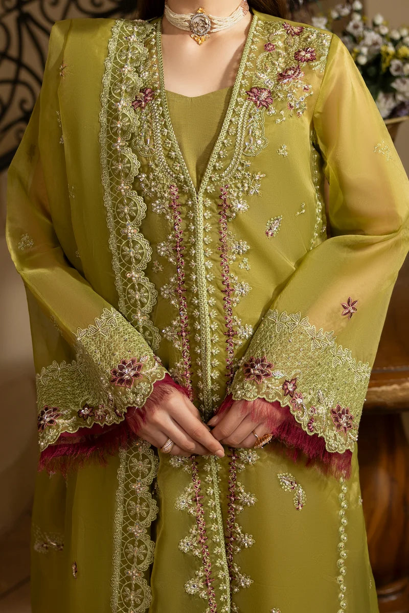 MEHMAL_GREEN EMERALD-0RGANZA HAND EMBELLISHED EMBROIDERED-D-100014
