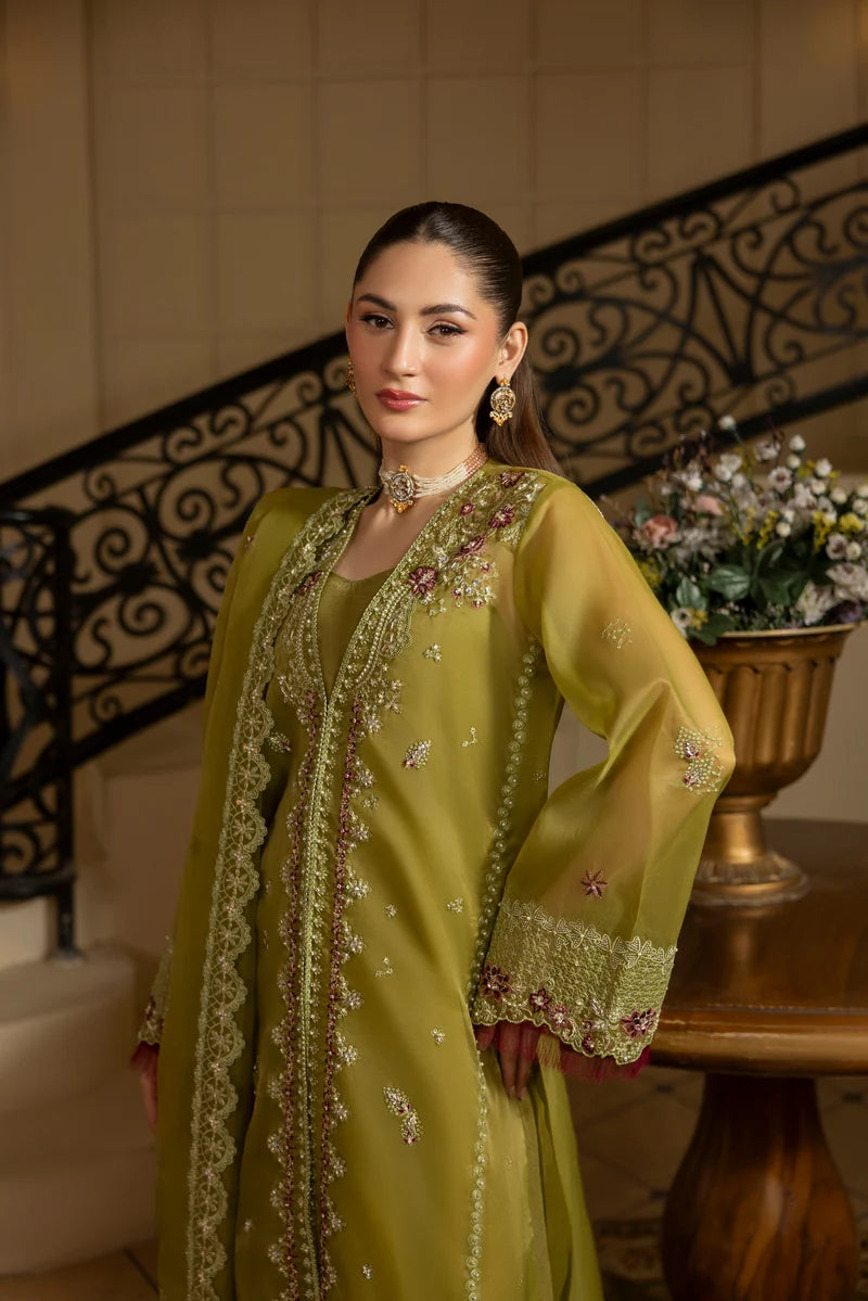 MEHMAL_GREEN EMERALD-0RGANZA HAND EMBELLISHED EMBROIDERED-D-100014