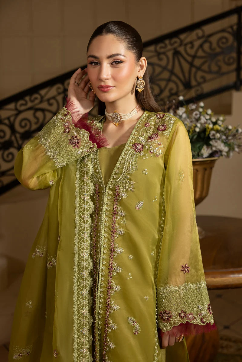 MEHMAL_GREEN EMERALD-0RGANZA HAND EMBELLISHED EMBROIDERED-D-100014