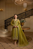 MEHMAL_GREEN EMERALD-0RGANZA HAND EMBELLISHED EMBROIDERED-D-100014