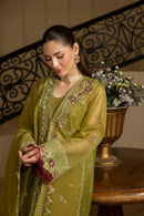MEHMAL_GREEN EMERALD-0RGANZA HAND EMBELLISHED EMBROIDERED-D-100014