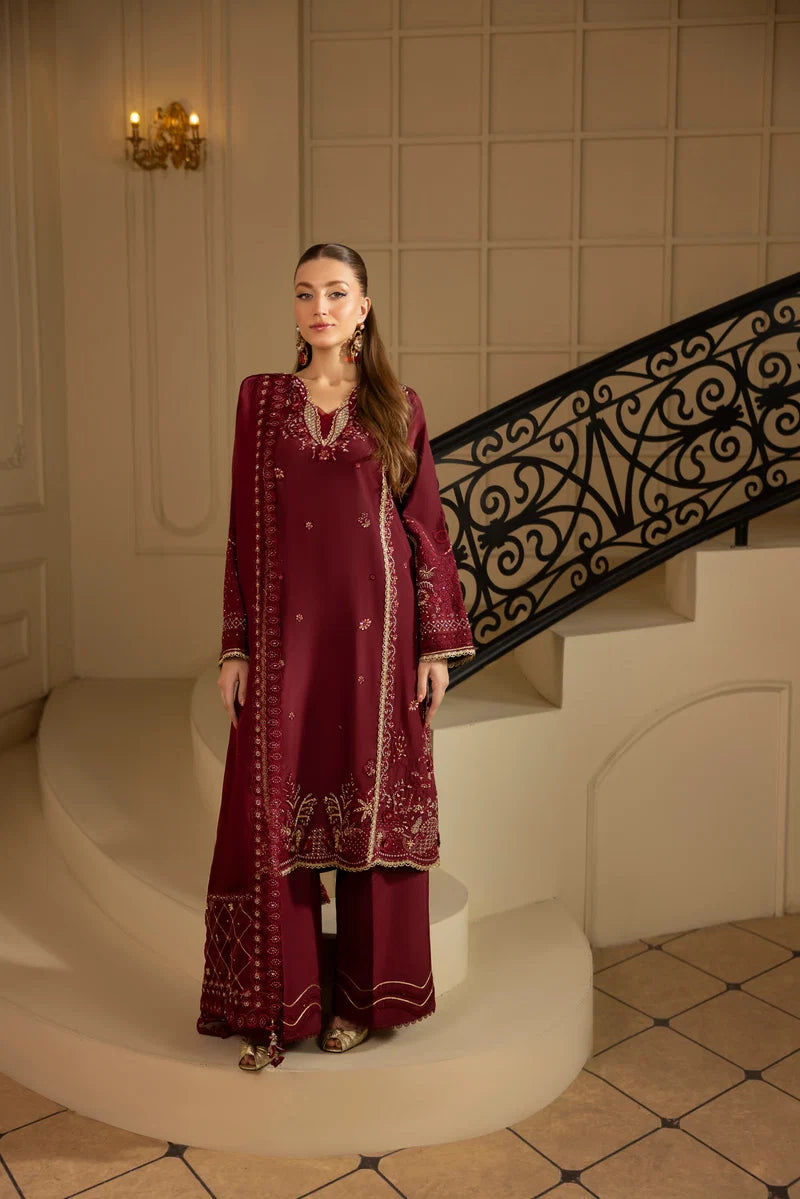 MEHMAL_ROYAL RUBY-RAW SILK HAND EMBELLISHED EMBROIDERED-D-100015