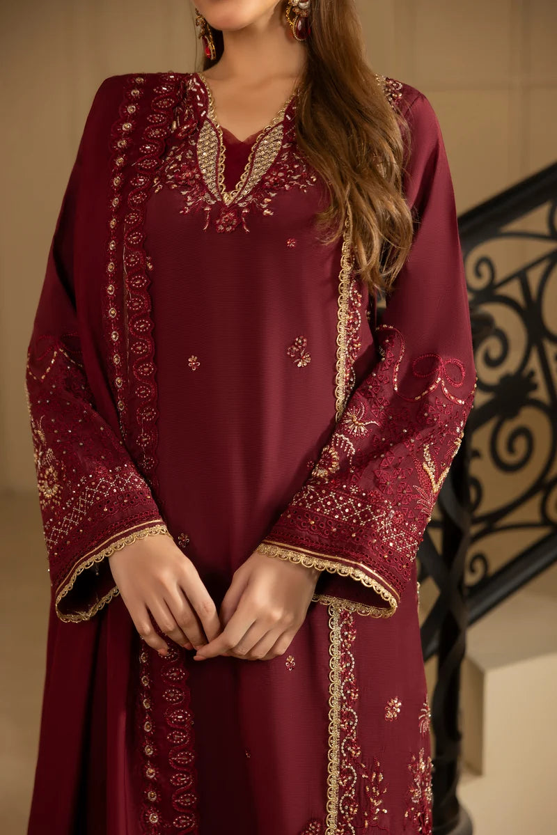 MEHMAL_ROYAL RUBY-RAW SILK HAND EMBELLISHED EMBROIDERED-D-100015