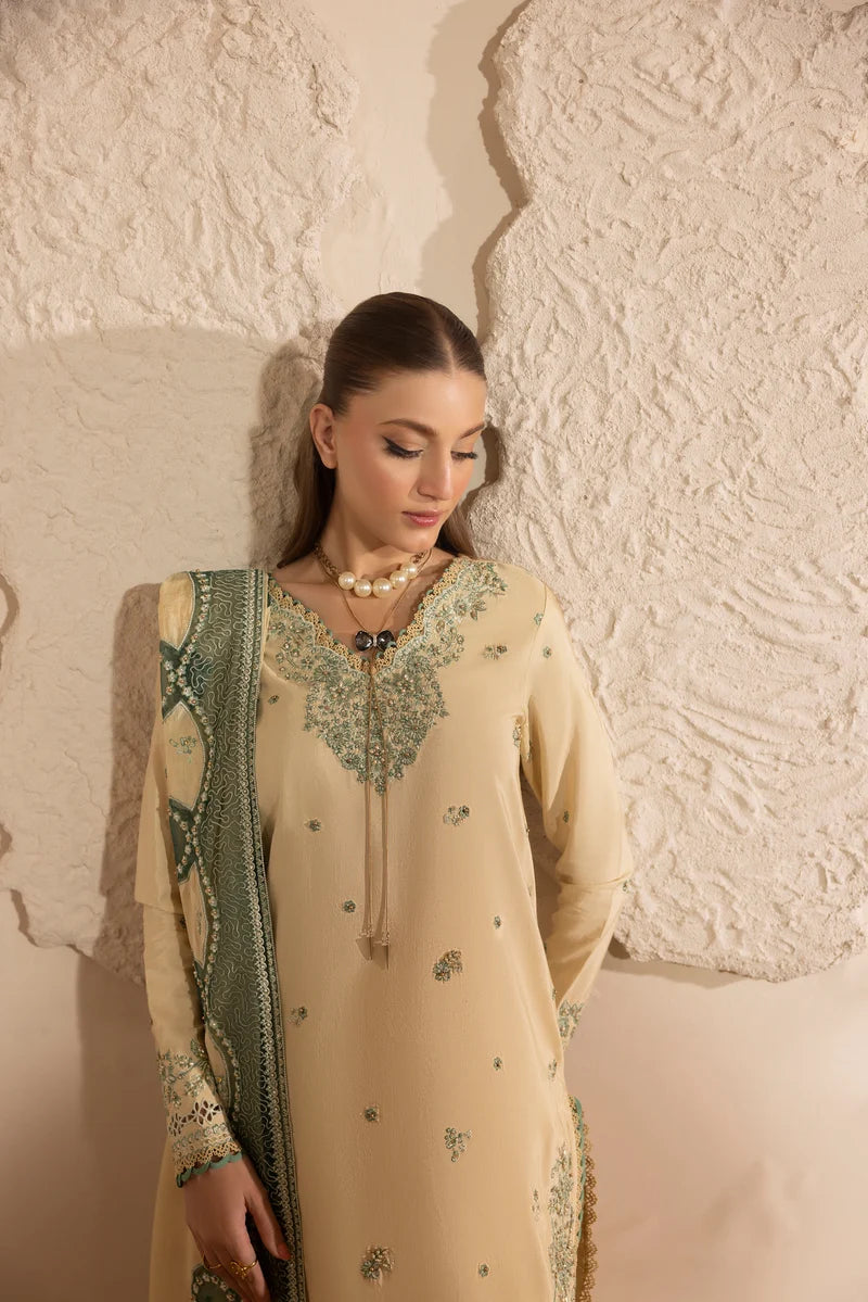 MEHMAL_IVORY BLOOM-RAW SILK HAND ENSEMBLE EMBROIDERED-D-100012