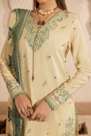 MEHMAL_IVORY BLOOM-RAW SILK HAND ENSEMBLE EMBROIDERED-D-100012