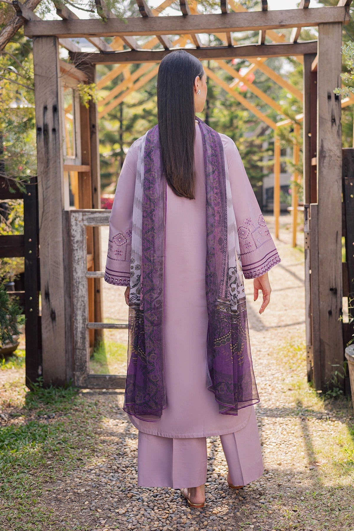 GARNET-3PIECE LAWN EMBROIDERED SHIRT WITH CHIFFON PRINTED DUPATTA AND TROUSER-BIC-4856