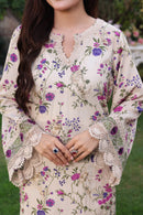 ANEELAS-3PC LAWN PRINTED CHIKAN EMB SHIRT WITH SILK PRINTED DUPATTA AND TROUSER-BIC-031