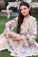 ANEELAS-3PC LAWN PRINTED CHIKAN EMB SHIRT WITH SILK PRINTED DUPATTA AND TROUSER-BIC-031