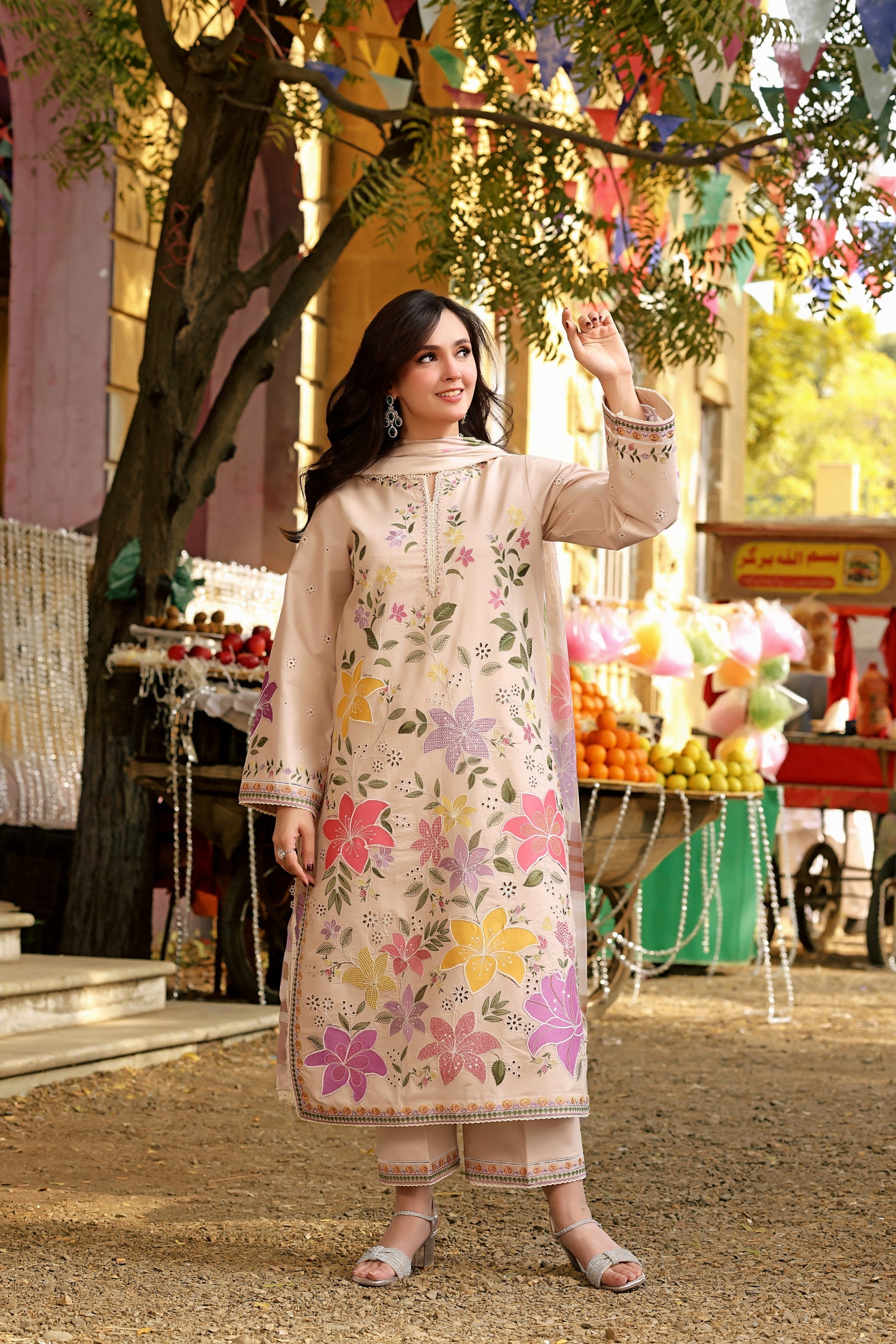 IZNIK-3PC DHANAK EMBROIDERED SHIRT WITH WOOL DIGITAL PRINT SHAWL AND TROUSER-BIC-5093