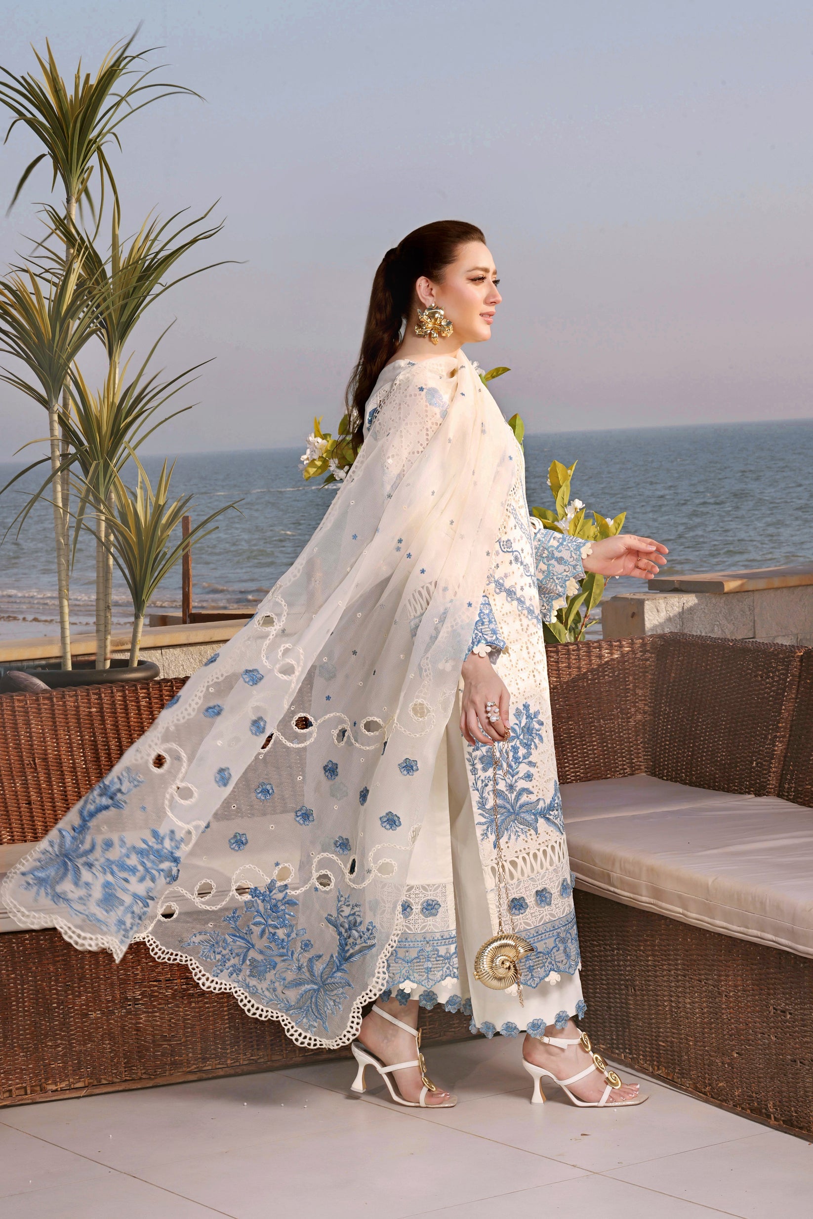 ANEELAS-3PC LAWN EMBROIDERED SHIRT WITH ORGANZA EMBROIDERED DUPATTA AND TROUSER-BIC-4828