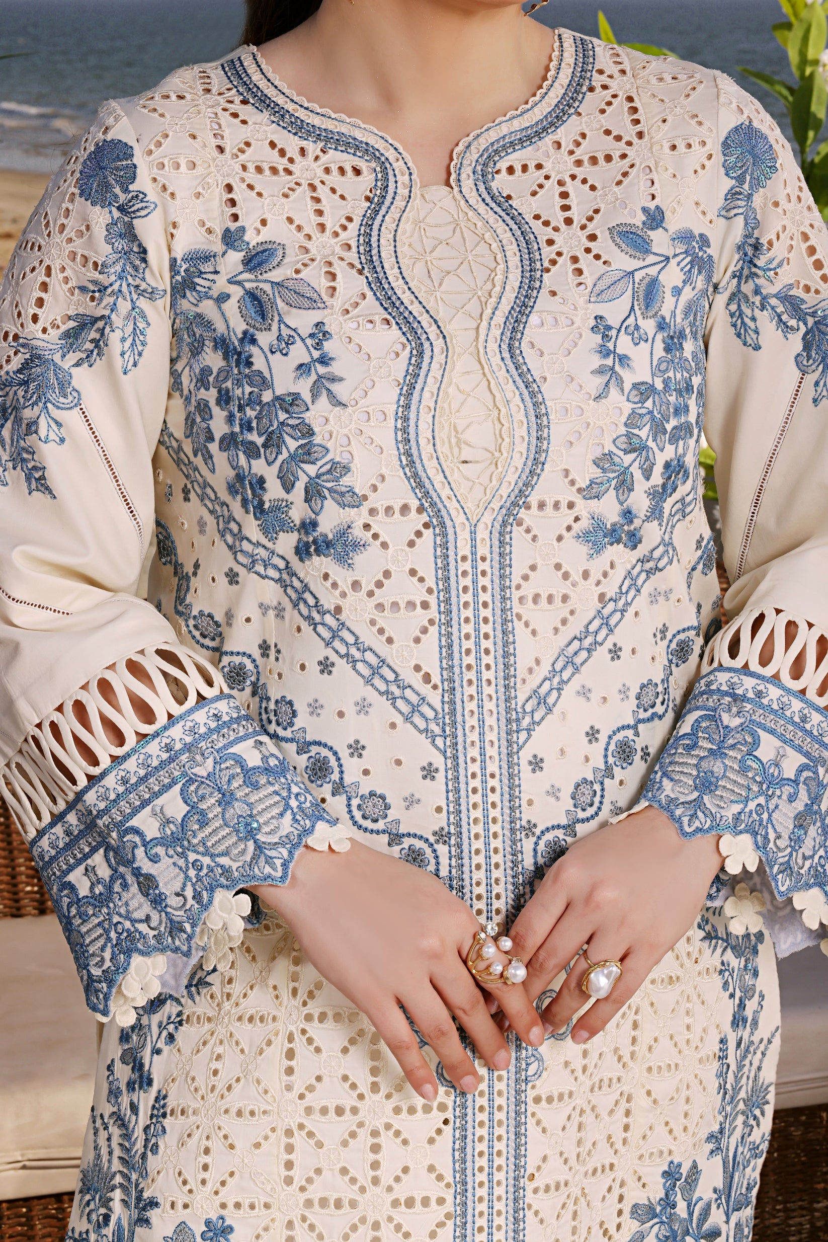 ANEELAS-3PC LAWN EMBROIDERED SHIRT WITH ORGANZA EMBROIDERED DUPATTA AND TROUSER-BIC-4828