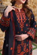 ASIM JOFA-3PC DHANAK EMBROIDRED SHIRT WITH COURTRAI PRINTED SHAWL AND TROUSER-BIC-