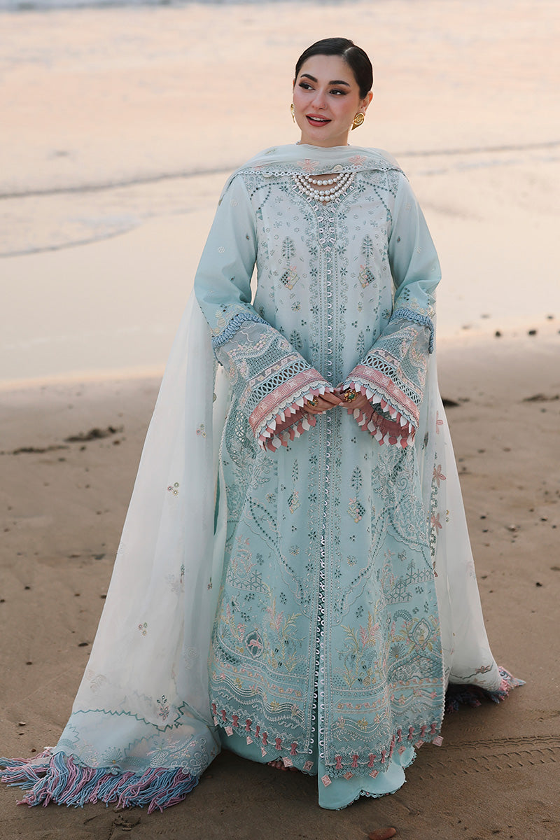 QALAMQAR-3PC LAWN CHIKANKAARI EMBROIDERED SHIRT WITH KHAADI NET EMBROIDERED DUPATTA AND TROUSER-BIC-4789