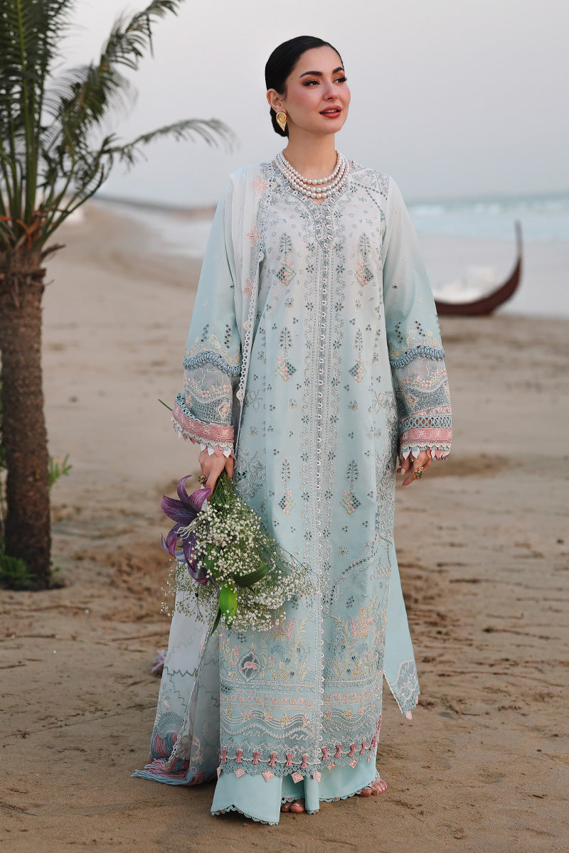 QALAMQAR-3PC LAWN CHIKANKAARI EMBROIDERED SHIRT WITH KHAADI NET EMBROIDERED DUPATTA AND TROUSER-BIC-4789