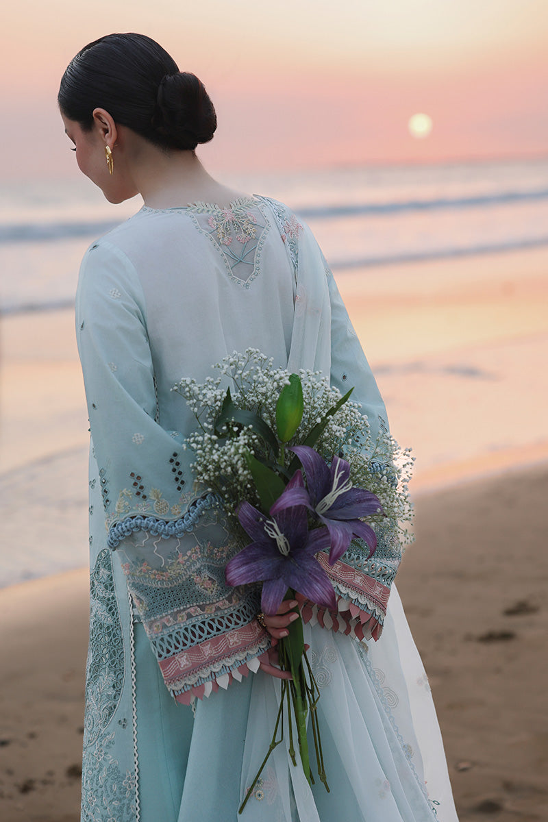 QALAMQAR-3PC LAWN CHIKANKAARI EMBROIDERED SHIRT WITH KHAADI NET EMBROIDERED DUPATTA AND TROUSER-BIC-4789