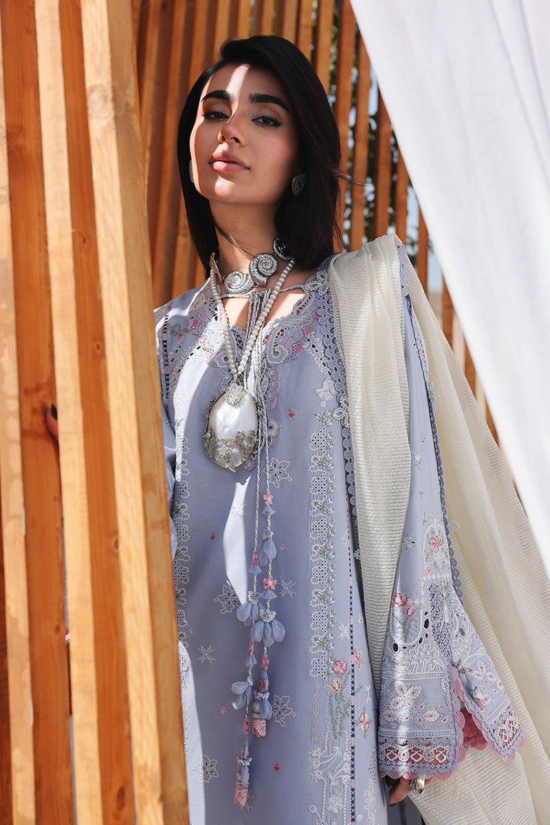 QALAMQAR-3PC LAWN CHIKANKAARI EMBROIDERED SHIRT WITH KHAADI NET EMBROIDERED DUPATTA AND TROUSER-BIC-4791