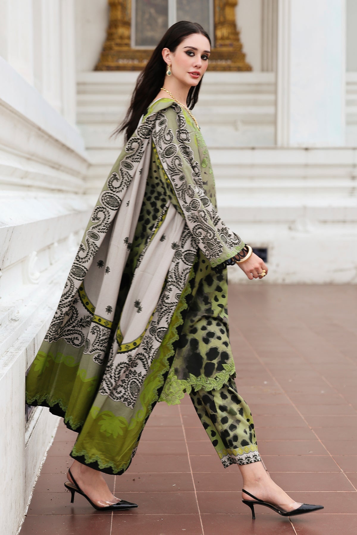 CHARIZMA-3PC KHADDAR PRINTED EMB SHIRT WITH KHADDAR PRINTED DUPATTA AND PRINT TROUSER-BIC-
