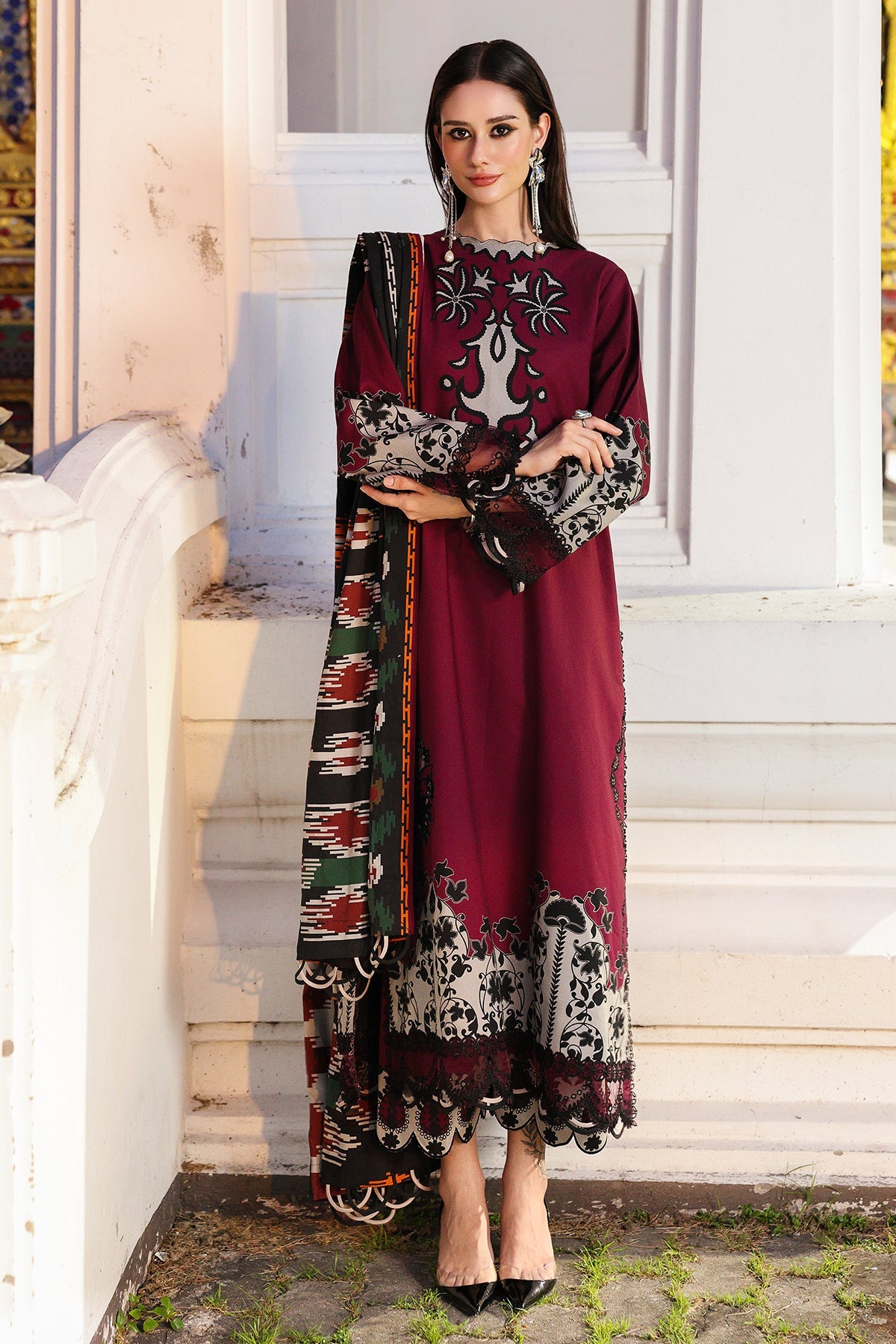 CHARIZMA-3PC KHADDAR PRINTED SHIRT WITH KHADDAR PRINTED DUPATTA AND PRINT TROUSER-BIC-