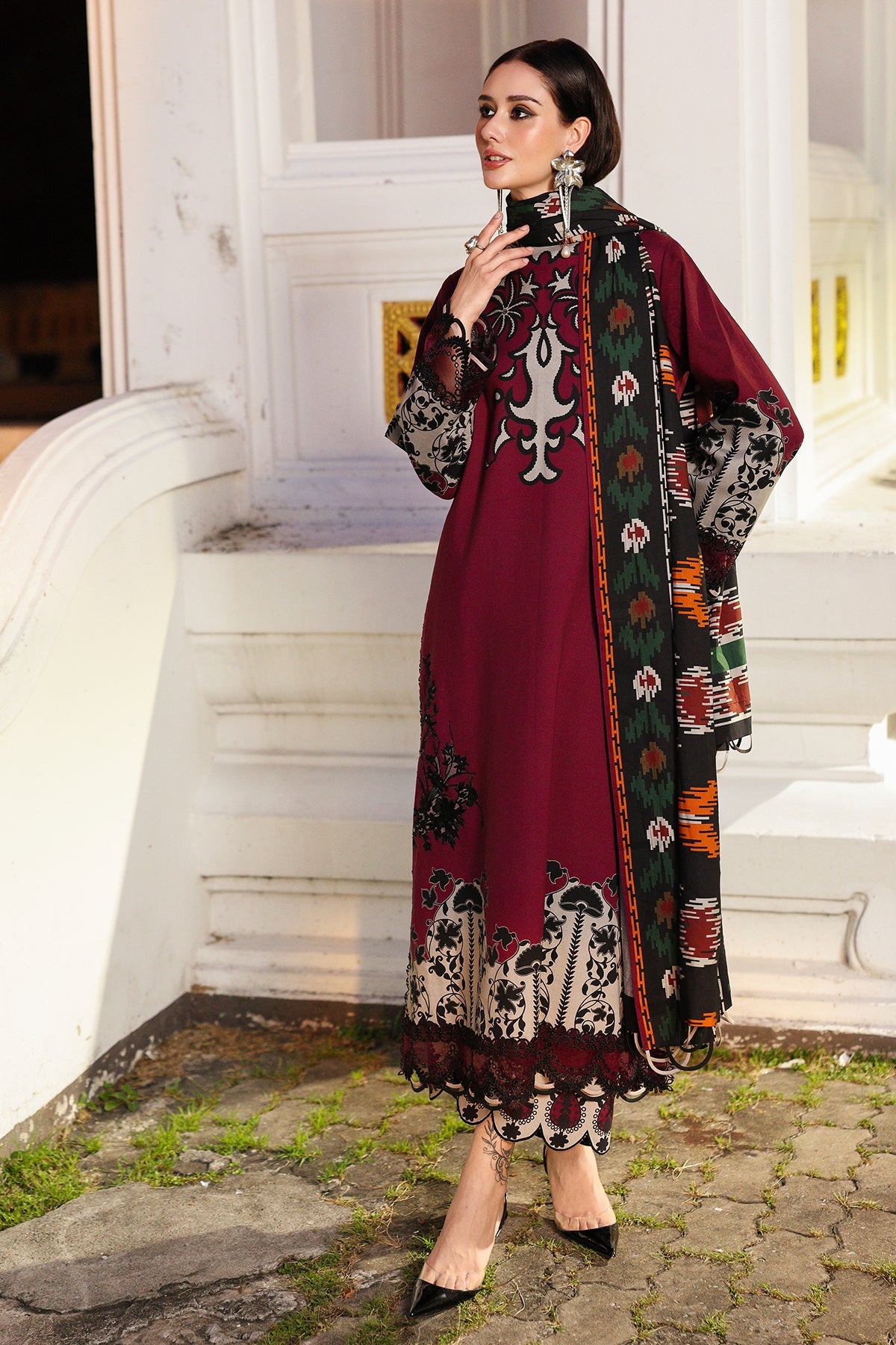 CHARIZMA-3PC KHADDAR PRINTED SHIRT WITH KHADDAR PRINTED DUPATTA AND PRINT TROUSER-BIC-
