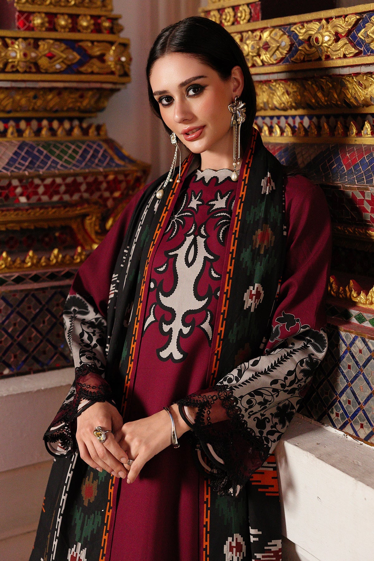CHARIZMA-3PC KHADDAR PRINTED SHIRT WITH KHADDAR PRINTED DUPATTA AND PRINT TROUSER-BIC-