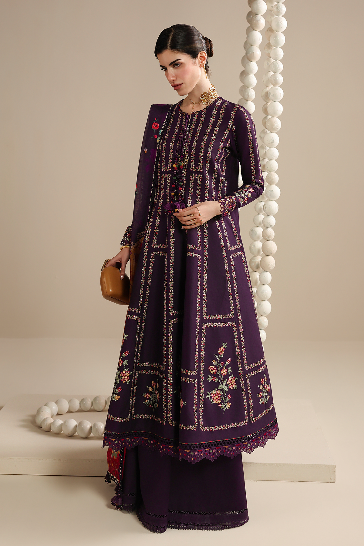JAZMIN-3PC LAWN EMBROIDERED SHIRT WITH SILK PRINTED DUPATTA AND TROUSER-BIC-4897