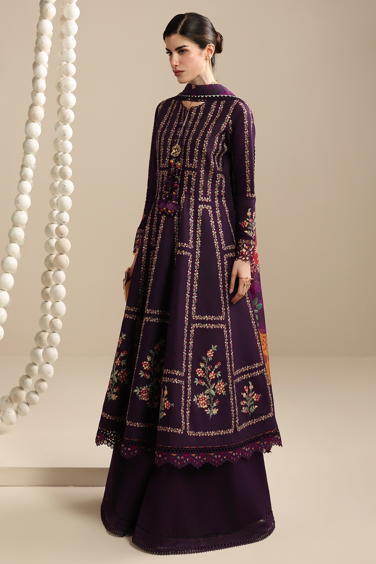 JAZMIN-3PC LAWN EMBROIDERED SHIRT WITH SILK PRINTED DUPATTA AND TROUSER-BIC-4897