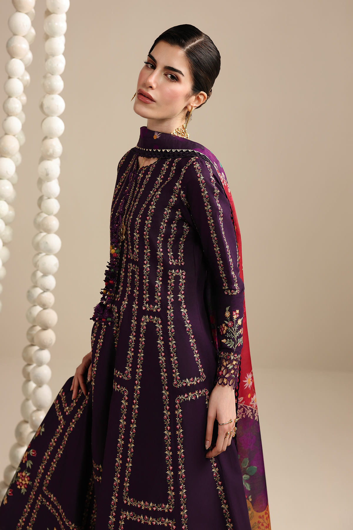 JAZMIN-3PC LAWN EMBROIDERED SHIRT WITH SILK PRINTED DUPATTA AND TROUSER-BIC-4897