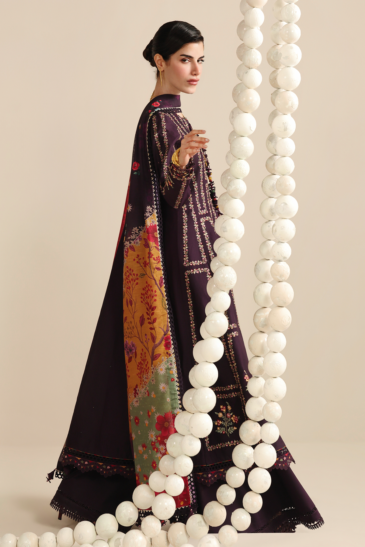 JAZMIN-3PC LAWN EMBROIDERED SHIRT WITH SILK PRINTED DUPATTA AND TROUSER-BIC-4897