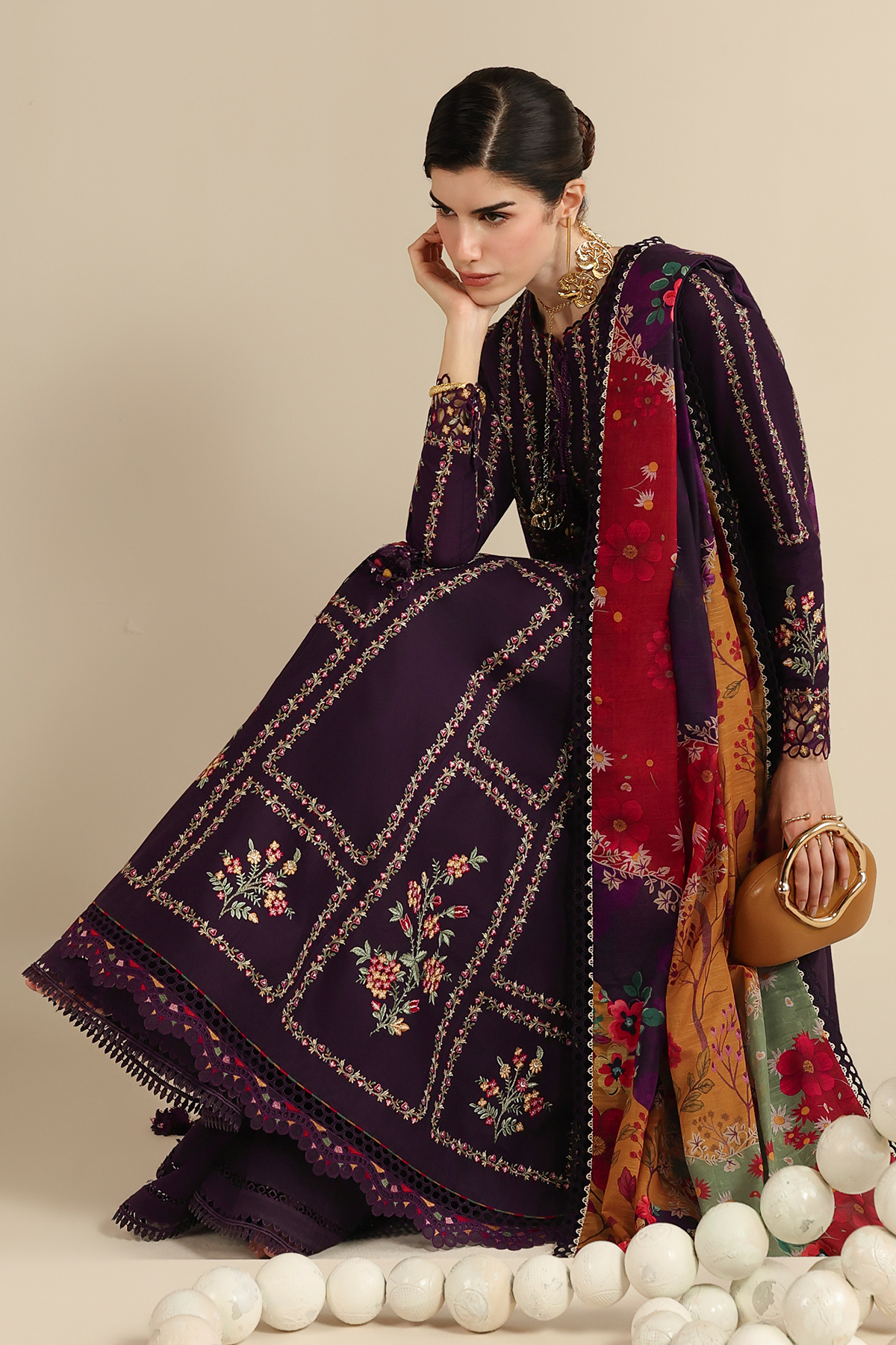 JAZMIN-3PC LAWN EMBROIDERED SHIRT WITH SILK PRINTED DUPATTA AND TROUSER-BIC-4897
