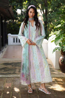 QALAMQAR-3PC LAWN PRINTED EMB SHIRT WITH SILK PRINTED DUPATTA AND TROUSER-BIC-042