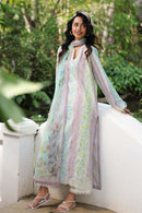 QALAMQAR-3PC LAWN PRINTED EMB SHIRT WITH SILK PRINTED DUPATTA AND TROUSER-BIC-042