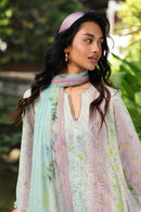 QALAMQAR-3PC LAWN PRINTED EMB SHIRT WITH SILK PRINTED DUPATTA AND TROUSER-BIC-042