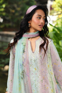 QALAMQAR-3PC LAWN PRINTED EMB SHIRT WITH SILK PRINTED DUPATTA AND TROUSER-BIC-042