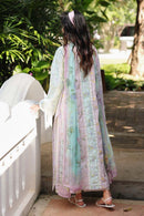 QALAMQAR-3PC LAWN PRINTED EMB SHIRT WITH SILK PRINTED DUPATTA AND TROUSER-BIC-042