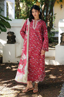 QALAMQAR-3PC LAWN EMBROIDERED PRINTED SHIRT WITH SILK PRINT DUPATTA AND TROUSER-051