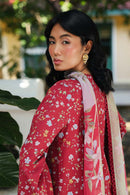 QALAMQAR-3PC LAWN EMBROIDERED PRINTED SHIRT WITH SILK PRINT DUPATTA AND TROUSER-051