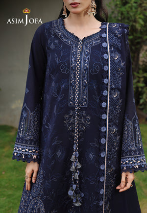 ASIM JOFA-3PC DHANAK EMBROIDERED SHIRT WITH DHANAK EMBROIDERED SHAWL AND EMB TROUSER-BIC-5183