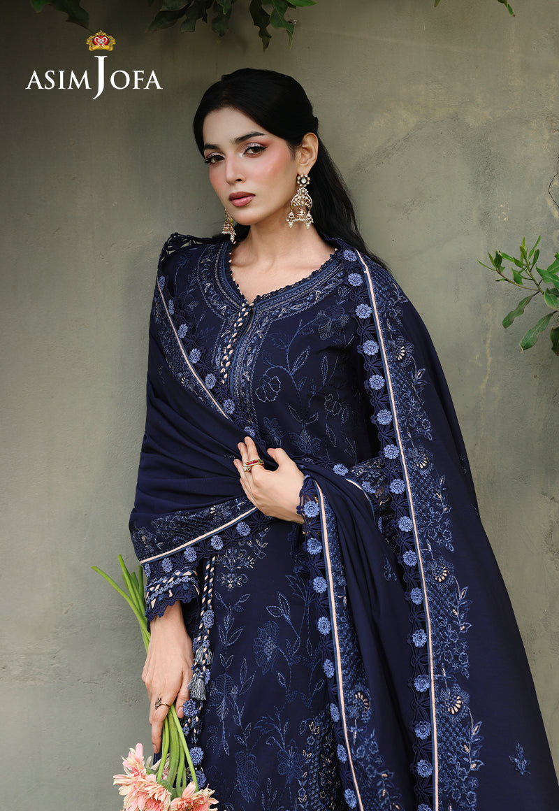 ASIM JOFA-3PC DHANAK EMBROIDERED SHIRT WITH DHANAK EMBROIDERED SHAWL AND EMB TROUSER-BIC-5183