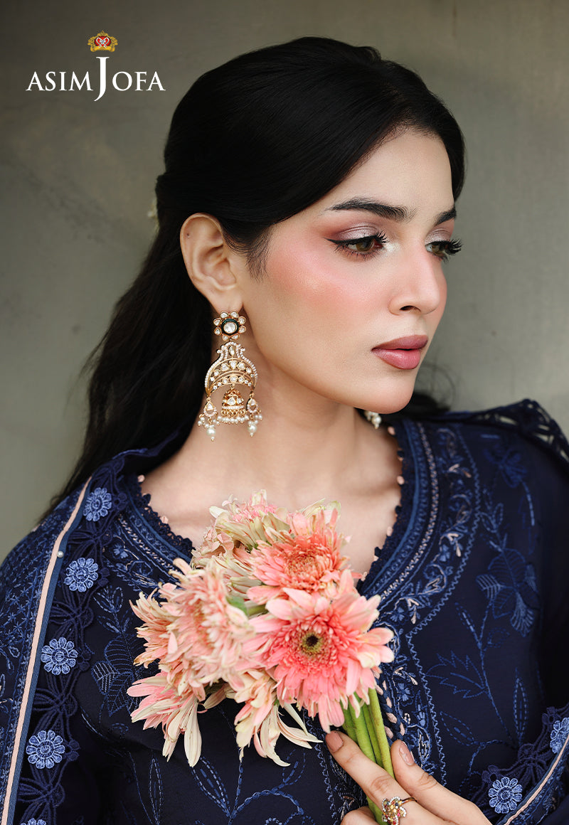 ASIM JOFA-3PC DHANAK EMBROIDERED SHIRT WITH DHANAK EMBROIDERED SHAWL AND EMB TROUSER-BIC-5183