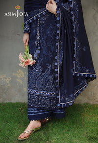 ASIM JOFA-3PC DHANAK EMBROIDERED SHIRT WITH DHANAK EMBROIDERED SHAWL AND EMB TROUSER-BIC-5183