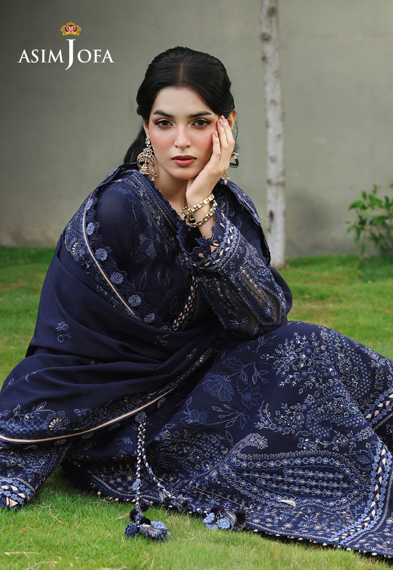 ASIM JOFA-3PC DHANAK EMBROIDERED SHIRT WITH DHANAK EMBROIDERED SHAWL AND EMB TROUSER-BIC-5183