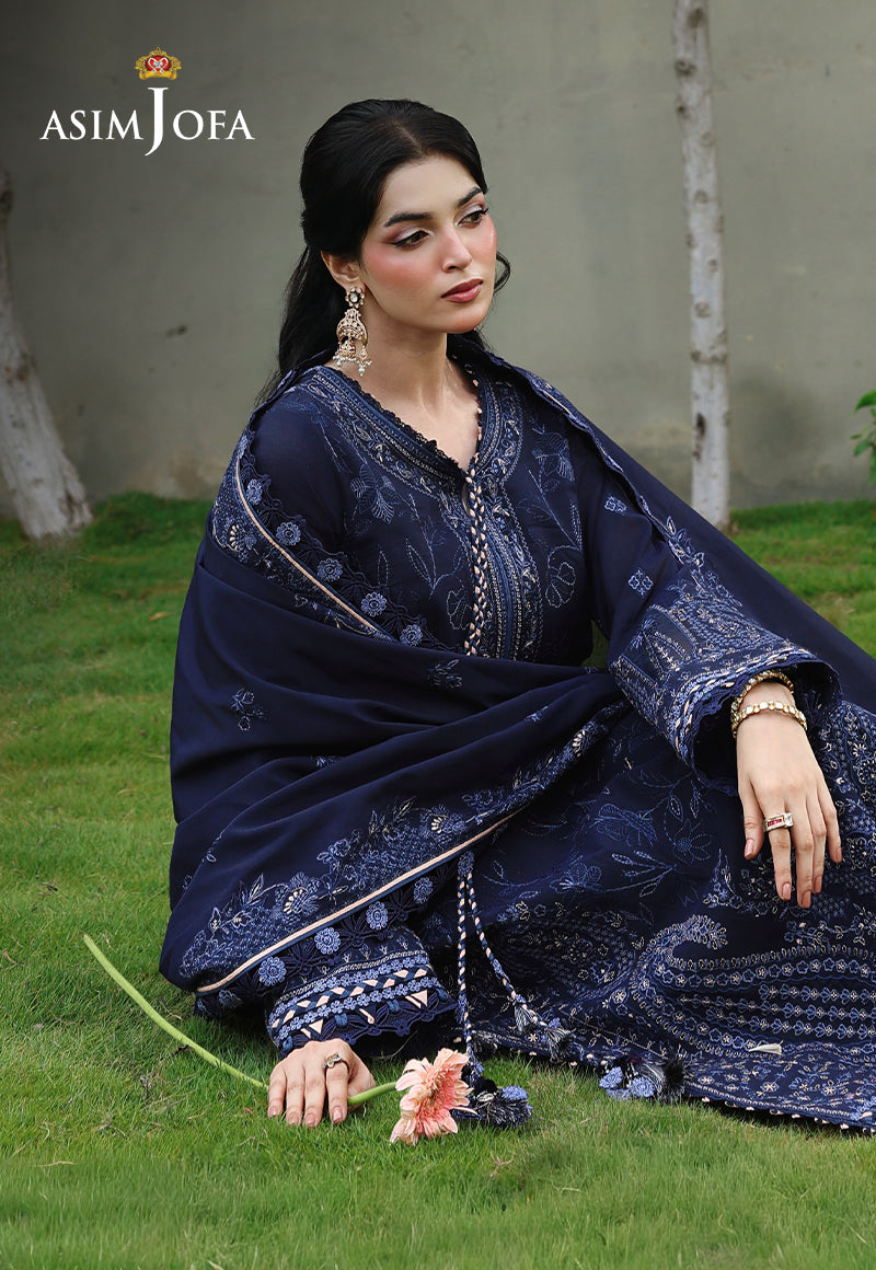 ASIM JOFA-3PC DHANAK EMBROIDERED SHIRT WITH DHANAK EMBROIDERED SHAWL AND EMB TROUSER-BIC-5183