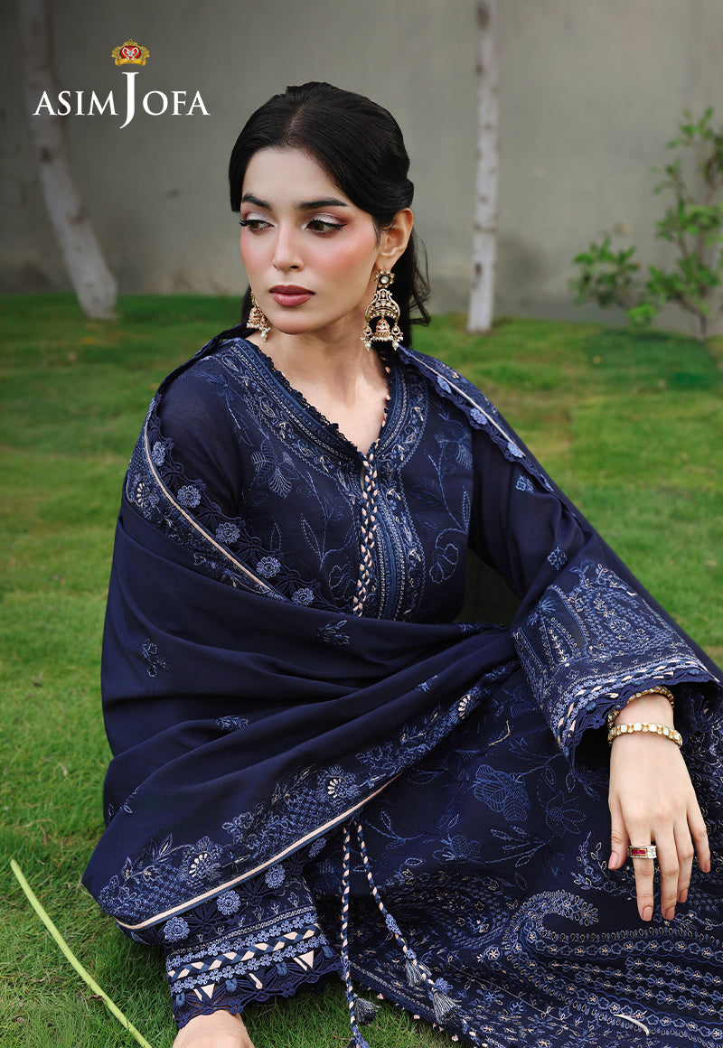 ASIM JOFA-3PC DHANAK EMBROIDERED SHIRT WITH DHANAK EMBROIDERED SHAWL AND EMB TROUSER-BIC-5183