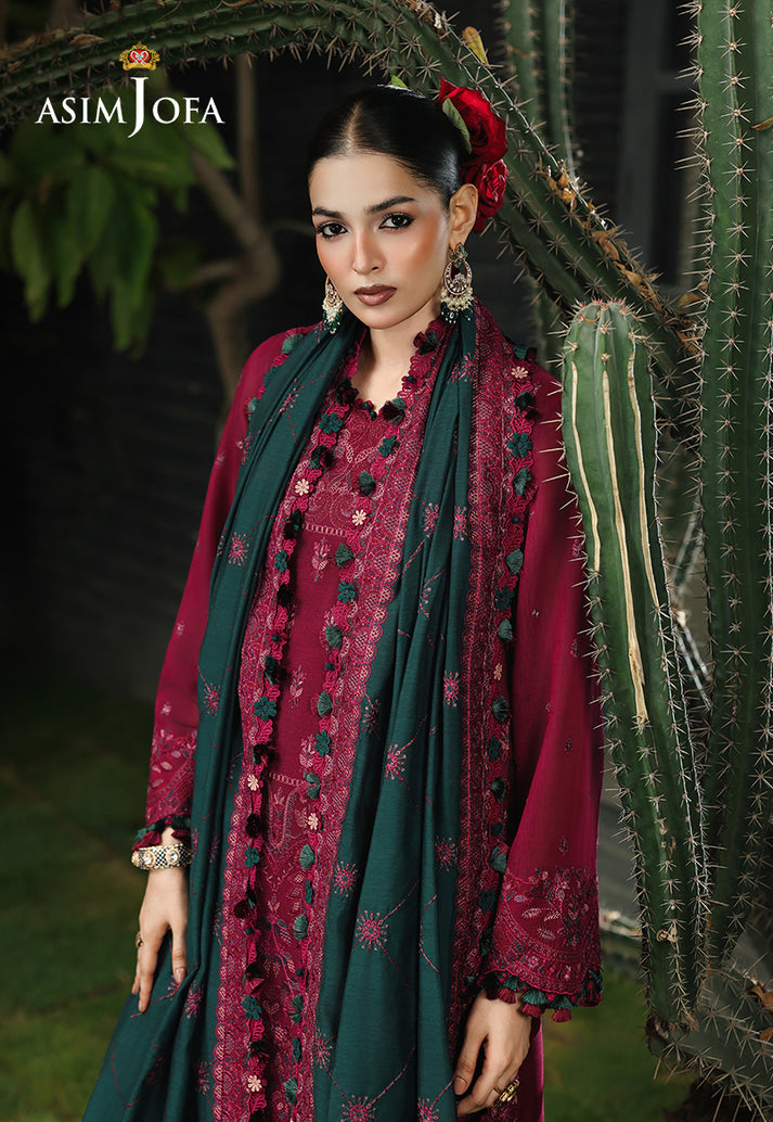ASIM JOFA-3PC KARANDI EMBROIDERED SHIRT WITH KARANDI EMB SHAWL AND TROUSER-BIC-5235