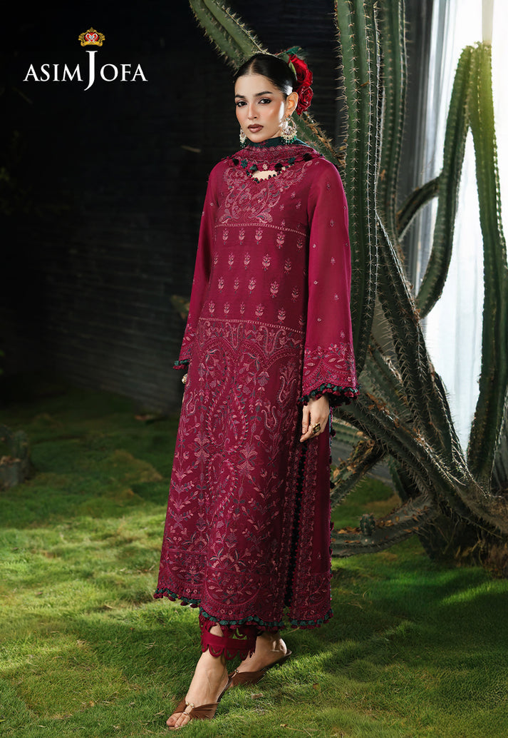 ASIM JOFA-3PC KARANDI EMBROIDERED SHIRT WITH KARANDI EMB SHAWL AND TROUSER-BIC-5235