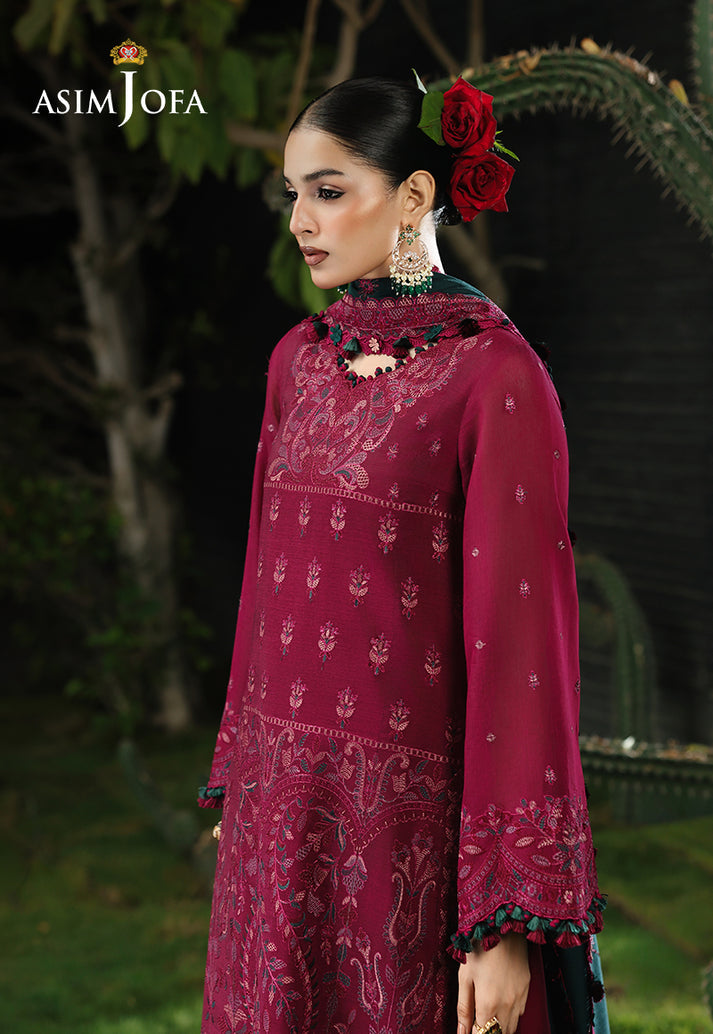 ASIM JOFA-3PC KARANDI EMBROIDERED SHIRT WITH KARANDI EMB SHAWL AND TROUSER-BIC-5235