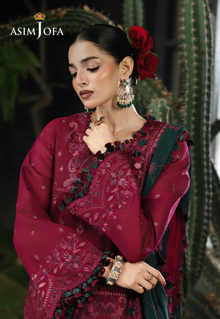ASIM JOFA-3PC KARANDI EMBROIDERED SHIRT WITH KARANDI EMB SHAWL AND TROUSER-BIC-5235