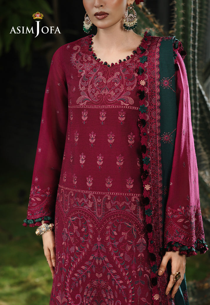 ASIM JOFA-3PC KARANDI EMBROIDERED SHIRT WITH KARANDI EMB SHAWL AND TROUSER-BIC-5235
